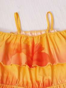 Romper Kasual Berlipit Motif Bunga untuk Pakaian Sehari-hari Remaja Perempuan - Kuning - View 4