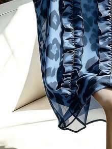 SHEIN Franclia Kemeja Tanpa Lengan Chiffon Motif Leopard Vintage, Musim Panas - Biru - View 5
