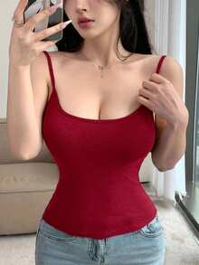 DAZY Women's Padded Camisole Slim Fit Solid Color All-Season Base Layer - Burgundy - View 3