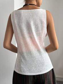 Livesso Women's Fitted Loose Casual Round Neck Wide Strap White Versatile Tank Top Summer - White - View 2