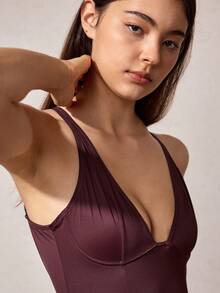 Veilyse 女士露背吊带性感连体衣 - 咖啡棕 - 查看 9