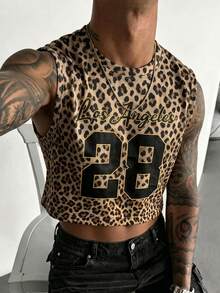 Manfinity Dauomo Men's Digital Leopard Print Crew Neck Casual Tank Top - Brown - View 1