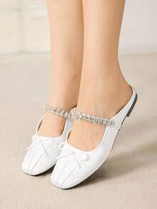 MOTF MARY JANE FLATS WITH SQUARE TOE AND RHINESTONE DETAIL FOR CHRISTMAS SPRING SHOES - White - View 6