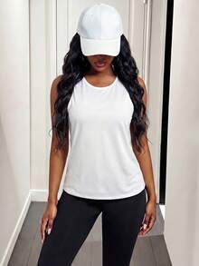 BamGleam Solid Racer Back Sports Tank Topworkout Tank Top - White - View 2