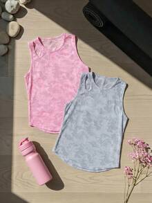 SHEIN Cheerettes 女款迷彩印花日常健身運動背心 - 彩色 - 查看 2