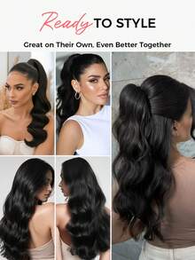 SMART&MATCH Body Wave Drawstring Ponytail Extension And Body Wave Seamless Clip Ins Hair Extensions 1 Pc Double Weft Natural Black Half Up Half Down Ponytail Extension For Daily Use - Natural Black - View 7