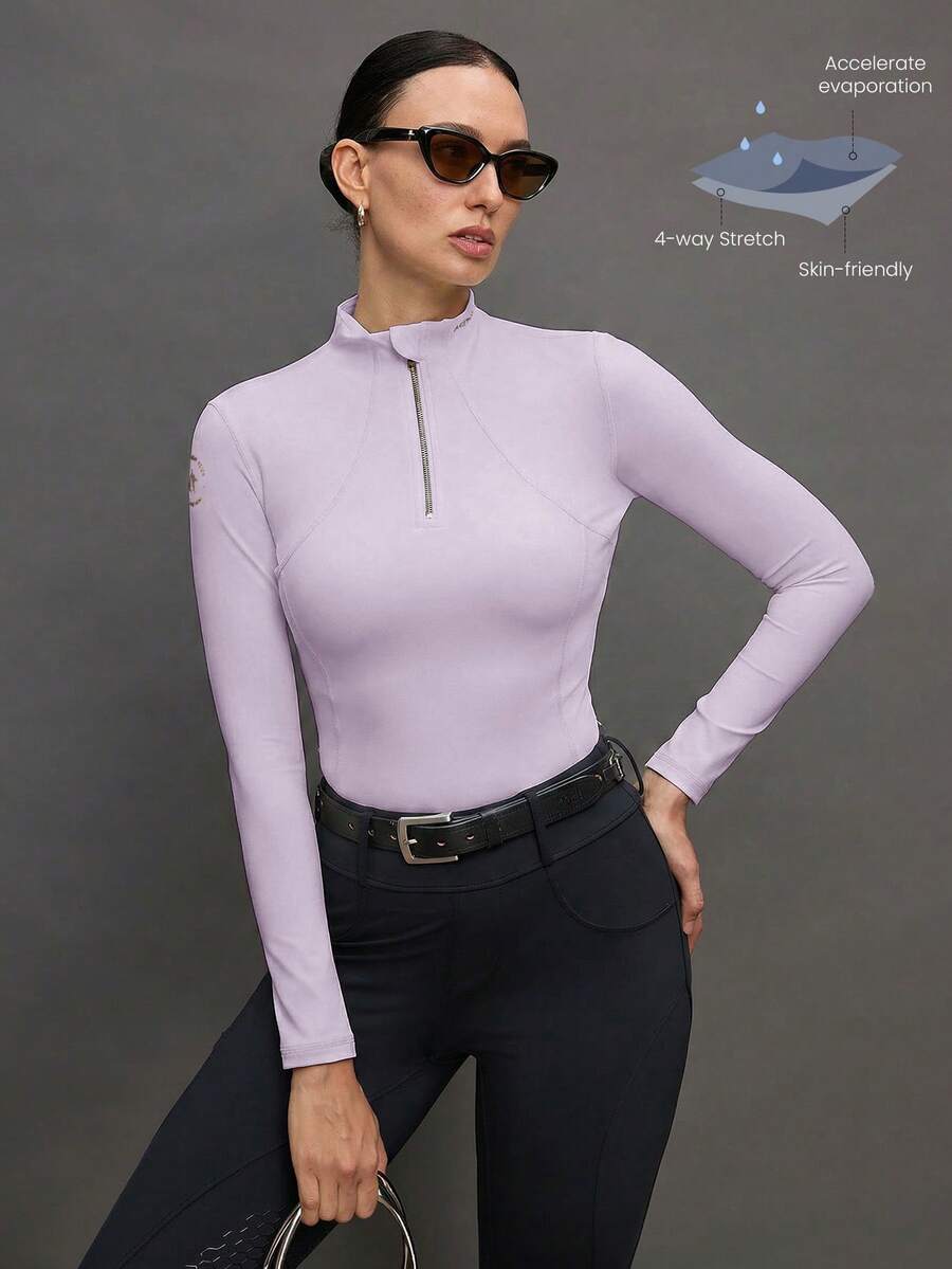 Activina 女士纯色拉链长袖马术夹克 - 紫色 - 查看 1