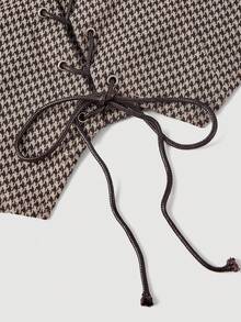 SHEIN MOD Plus Size Vintage Coffee Brown Houndstooth Front Tie Tank Top - Coffee Brown - View 4