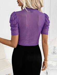 SHEIN Clasi 情人節女款純色泡泡袖夾克外套 秋冬款 - 紫色 - 查看 2