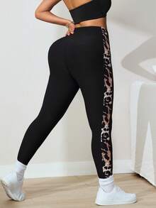 Slayform Slayform High Waist Tummy Control Leopard Print Yoga Pants, Running Fitness Pilates, Versatile Leggings For Sports, Commute And Everyday Wear - Black - View 2