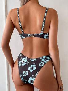 Swim Basics 女款性感細肩帶豹紋鋼圈聚攏比基尼套裝，夏季 - 彩色 - 查看 2