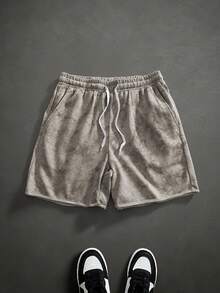 PAVTROS Herrshorts för sommaren, avslappnade och slitna, grå, med dragsko i midjan, retrostil, mångsidig design - Aprikos - Visa 3