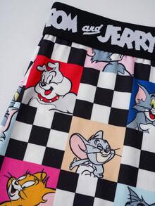 TOM & JERRY X SHEIN Conjunto de Camisole e Calcinha Casual com Estampa Xadrez Feminino - Preto e Branco - Visão 5