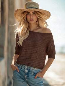 SHEIN 夏季上衣 女款夏季穿搭 女款夏季穿搭 - 咖啡棕 - 查看 3