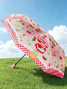 Strawberry Shortcake X SHEIN 1 Cute Strawberry Pattern Print Umbrella, Sun Protection Function, Suitable For School, Work, Going Out And Daily Use, Is The Ideal Gift Choice. - Pink - View 5