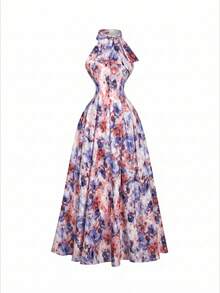 SHEIN MOD 女款夏季優雅花卉印花掛脖洋裝 - 彩色 - 查看 2