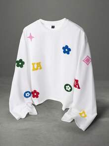 Manfinity Roghcode Men's Crew Neck Letter & Floral Print Casual Versatile Daily Wear T-Shirt - White - View 5