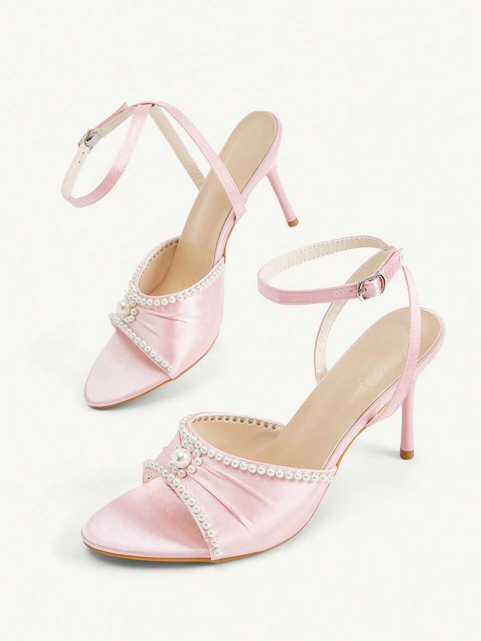 CUCCOO CHICEST Women's Spring/Summer Pearl Embellished One-Strap Open Toe Bridal Style Shiny Satin High Heel Sandals, Multi-Color, For Wedding, Party, Date, Commute, Shopping, Holiday Gift