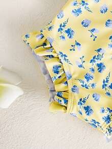 SHEIN Newborn Small Floral Print One-Piece Swimsuit - Mustard Yellow - View 4