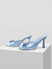 MOTF BOW DECOR MULE SOLID HEELED SANDALS VACATION SHOES, FOR SUMMER NEW YEAR HOLIDAY, SPRING SHOES, SPRING BREAK EASTER PROM HEELS FOR CHRISTMAS - Royal Blue - View 8