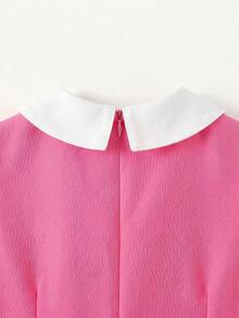 SHEIN Young Girl Young Girl College Style Colorblock Peter Pan Collar Long Sleeve Dress - Pink - View 8