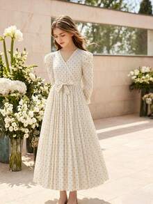 SHEIN Tween Girl Polka Dot Long Sleeve US Fall Style Fall Outfits Fall Dress Dresses For Girls - Apricot - View 4