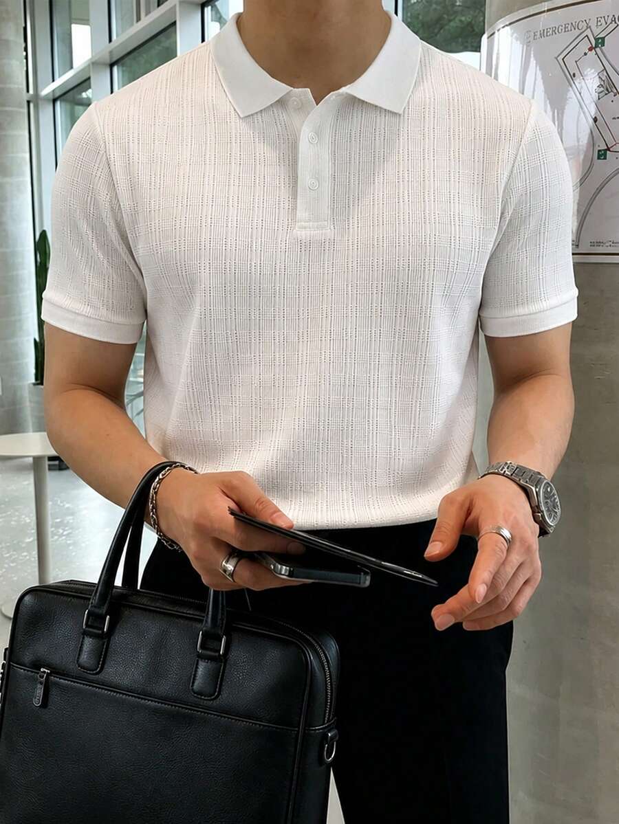 JOLTRO 男士夏季休閒純色短袖 Polo 衫,正式款 - 白色 - 查看 1