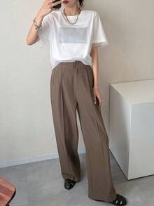 DAZY 女款圓領短袖落肩拼接色塊圖案T恤，小碼女夏季 - 白色 - 查看 4