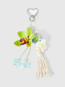 ROMWE Fairycore 海濱度假風粉色蘭花貝殼掛包吊飾 波希米亞流蘇鑰匙圈 小眾氛圍感包包掛件 - 玉蘭綠色 - 查看 2