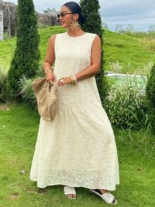 Dazy Plus Lace Long Dress Vacation Style Sleeveless Elegant Spring Summer Plus Size Women Dress - Apricot - View 4