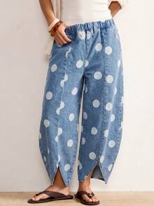 Bohemela 女款休閒藍色波點印花牛仔褲 度假長褲/七分褲 夏季下身穿搭 - 彩色 - 查看 8