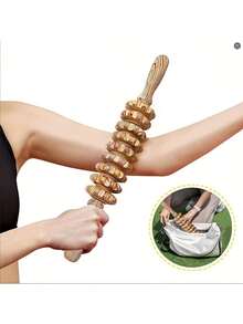 1PC One Size Wooden Manual Muscle Roller Massage Bar For Waist Thigh Abdomen Body Relaxation Natural Color Home Travel School Back To School Massage Tool Massager - Multicolor - View 4