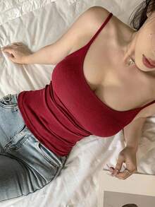 DAZY Women's Padded Camisole Slim Fit Solid Color All-Season Base Layer - Burgundy - View 6