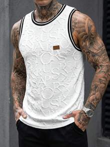 Manfinity CasualCool Men's Summer Casual Letter Embossed Tank Top - White - View 3