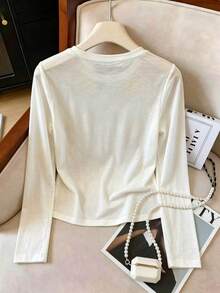 LUMIGAL Damen Herbst Leichtes Gewebe Atmungsaktiv Spitze Einsätze 2 in 1 Langarm Lässig Romantisch Elegant Alltag Date Brunch Off-White - Aprikosenfarben - Übersicht 4
