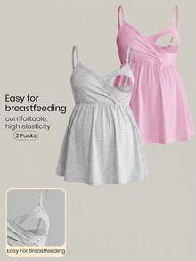 Modmama Top de lactancia informal de unicolor para maternidad, verano - Rosa - Ver 1