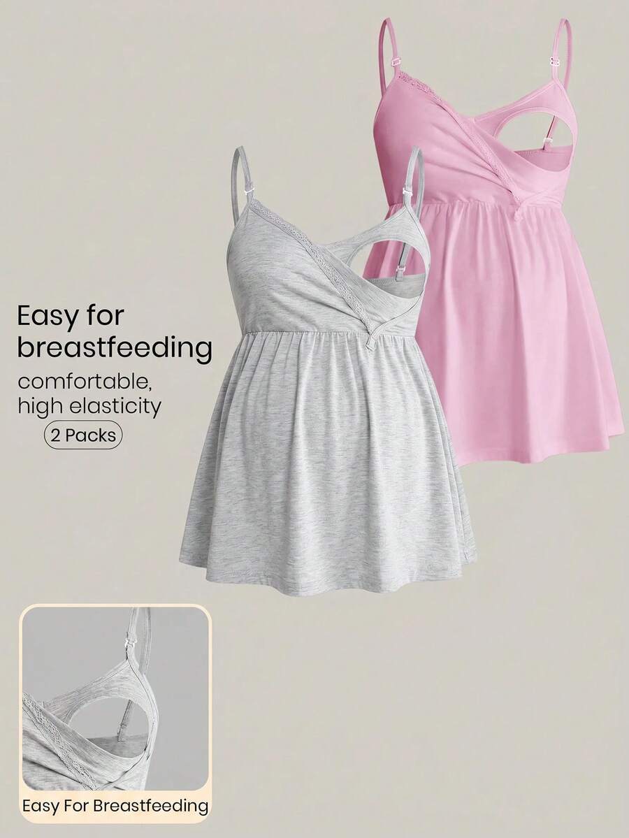 Modmama Top de lactancia informal de unicolor para maternidad, verano - Rosa - Ver 1