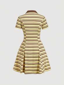 SHEIN MOD 女款條紋拼接休閒約會派對迷你洋裝 - 彩色 - 查看 2
