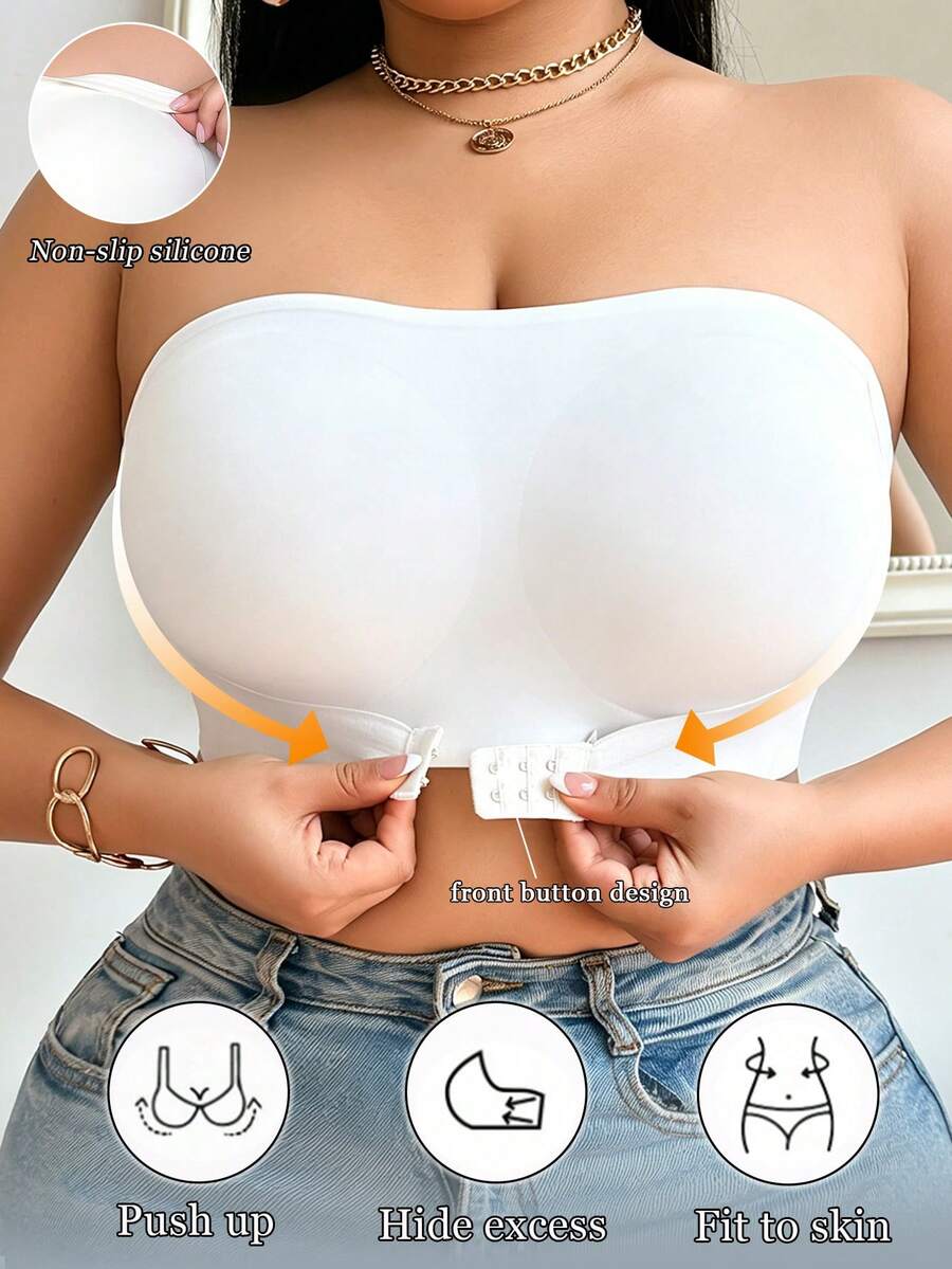 SHEIN Sujetador Bandeau con Cierre Delantero Talla Grande 1 pieza - Multicolor - Ver 1