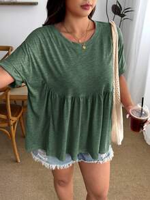 Enliva 大尺碼音樂節度假波希米亞風女款超寬鬆彈性襯衫 T-shirt - 綠色 - 查看 5
