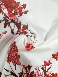 SHEIN 少女假珍珠裝飾短澎袖T恤與花卉印花裙套裝 - 紅色 - 查看 5