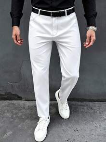 Manfinity CasualCool Celana Panjang Kasual Tenun Putih Pria - Putih - View 6