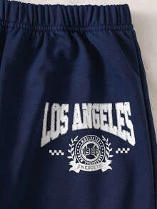 SHEIN 青少年女孩秋季套裝 2件/組圓領運動衫、運動髮帶，校園家庭款，層次穿搭，秋季海軍藍 - 藍色 - 查看 11