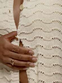 MUSERA Plus Size Crochet Knit Patterned Collared Button Through Short Sleeve Top Spring Summer Vacation Beach Holiday Cover Up Cute Fall - Cream - View 6