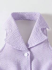 SHEIN Elladie kids 女童夏季新款時尚 Polo 領掛脖露背收腰甜美百搭度假風洋裝，小女孩正式禮服 - 紫色 - 查看 7
