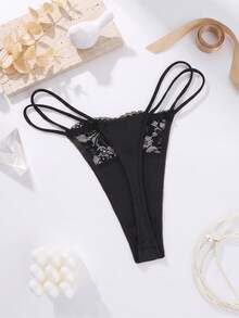 Floral Lace G-String Sexy Lingerie - Black - View 6