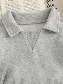 SHEIN 2pcs Toddler Baby Boy Casual Chic Solid Plain Long Sleeve Collared Soft Squishy Hoodies Sweat Pants 2 Piece Sets Outfits Clothes Spring Fall Winter - White - View 5