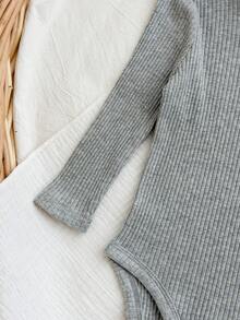Body de manga larga y cuello alto de color liso para bebé niña, otoño - Gris Claro - Ver 7