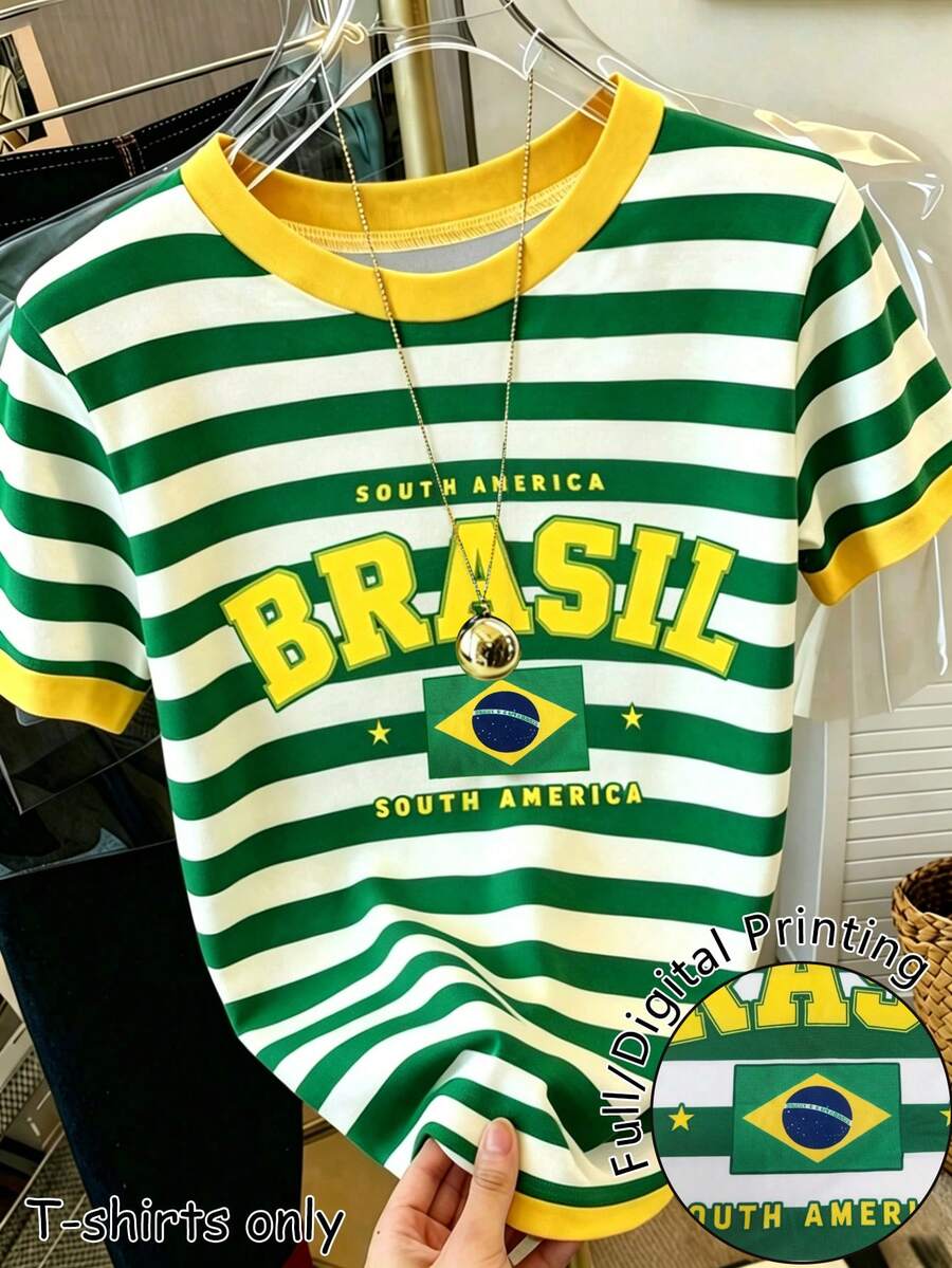 Resyla Áo cổ vũ nhóm in kỹ thuật số 3D sọc dành cho người hâm mộ bóng đá Brazil trong ngày thi đấu World Cup. - Nhiều màu - Xem 1