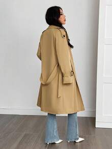 SHEIN PETITE Women's Casual Fleece Lined Trench Coat Jacket, Autumn/Winter - Camel - View 2